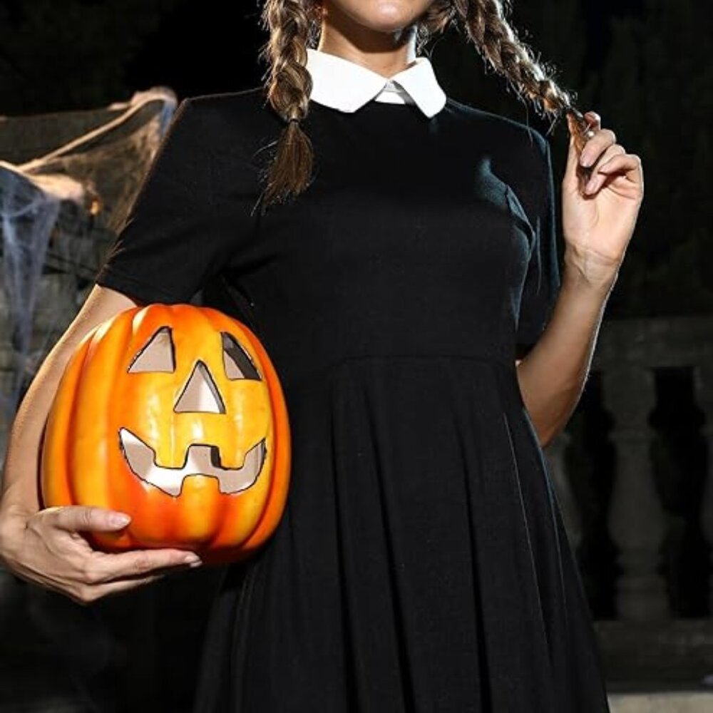 NEW Womens Wednesday Addams Family Halloween Cosplay Costume Black Velvet Dress